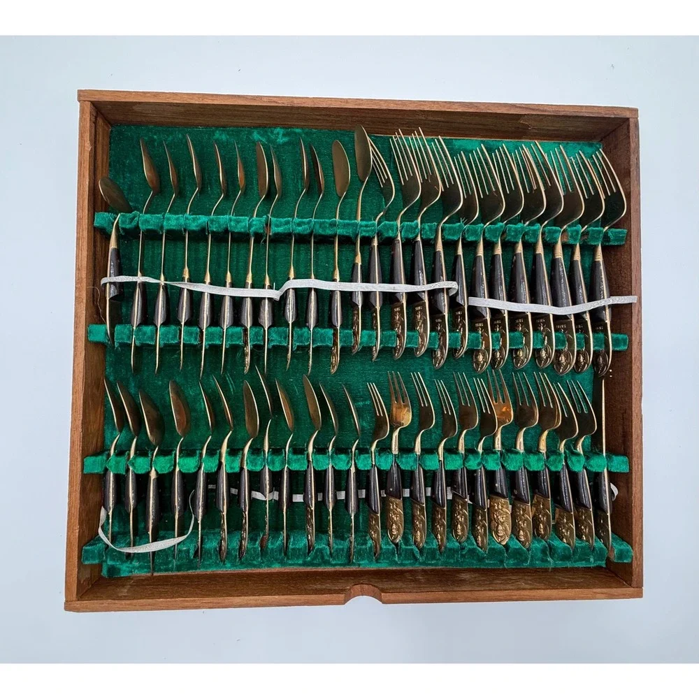MID-CENTURY THAILAND BRONZE SIAM FLATWARE SILVERWARE SET 140+ PC BOX